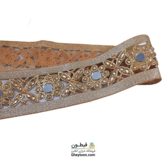 نوار طلایی 6سانتی متری دوطرفه صاف نگین دار001